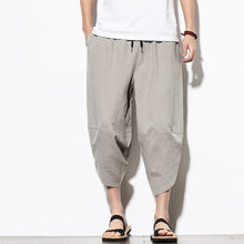 Load image into Gallery viewer, Summer Cotton Harem Pants Men Casual Hip Hop Trousers Drawstring Cross Bloomers Calf-Length Pants Joggers Streetwear