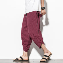 Load image into Gallery viewer, Summer Cotton Harem Pants Men Casual Hip Hop Trousers Drawstring Cross Bloomers Calf-Length Pants Joggers Streetwear