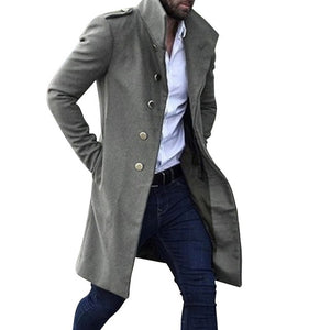 New Khaki Trench Coat Men Classic Autumn Winter Long Jacket Men Casual Loose Long Coat Trench Male Overcoat Streetwear Coat