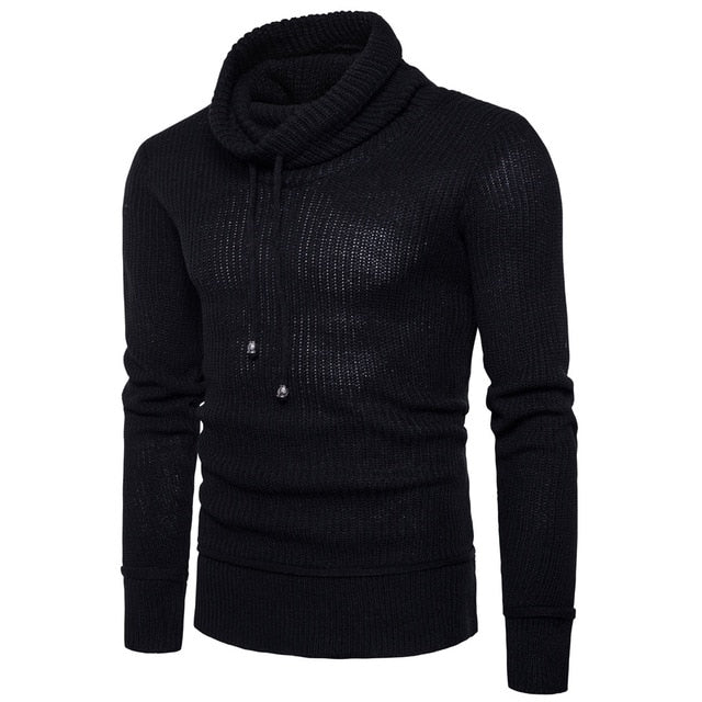 Men Long Sleeve Turtleneck  Solid Color Regular Sweater With Hat