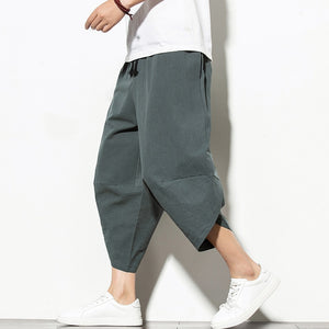 Summer Cotton Harem Pants Men Casual Hip Hop Trousers Drawstring Cross Bloomers Calf-Length Pants Joggers Streetwear