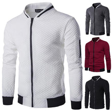 Load image into Gallery viewer, New men&#39;s jacket zipper stand collar sweater coat male jacket plaid cardigan
