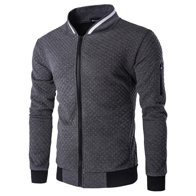 New men's jacket zipper stand collar sweater coat male jacket plaid cardigan