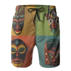 Mens Swimwear Swim Shorts Trunks African Mask Illustration Beach Board Shorts Swimsuits Mens Running Sports Surffing shorts