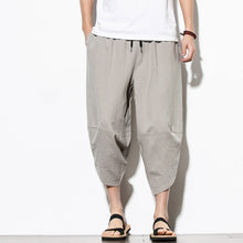 Load image into Gallery viewer, Summer Cotton Harem Pants Men Casual Hip Hop Trousers Drawstring Cross Bloomers Calf-Length Pants Joggers Streetwear
