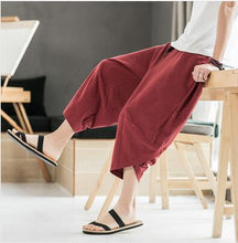 Load image into Gallery viewer, Summer Cotton Harem Pants Men Casual Hip Hop Trousers Drawstring Cross Bloomers Calf-Length Pants Joggers Streetwear
